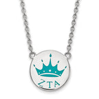Sterling Silver Rhodium-plated LogoArt Zeta Tau Alpha Sorority Symbol Small Color Enamel Pendant 18 inch Necklace