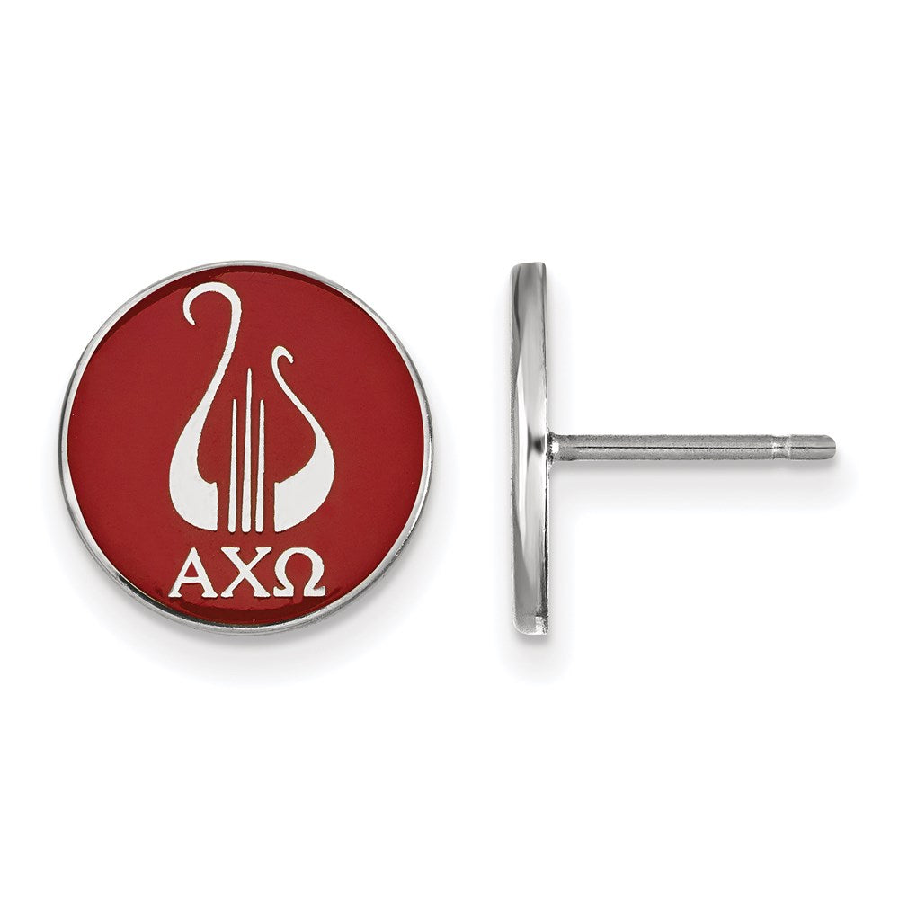 Sterling Silver Rhodium-plated LogoArt Alpha Chi Omega Sorority Symbol Color Enamel Post Earrings