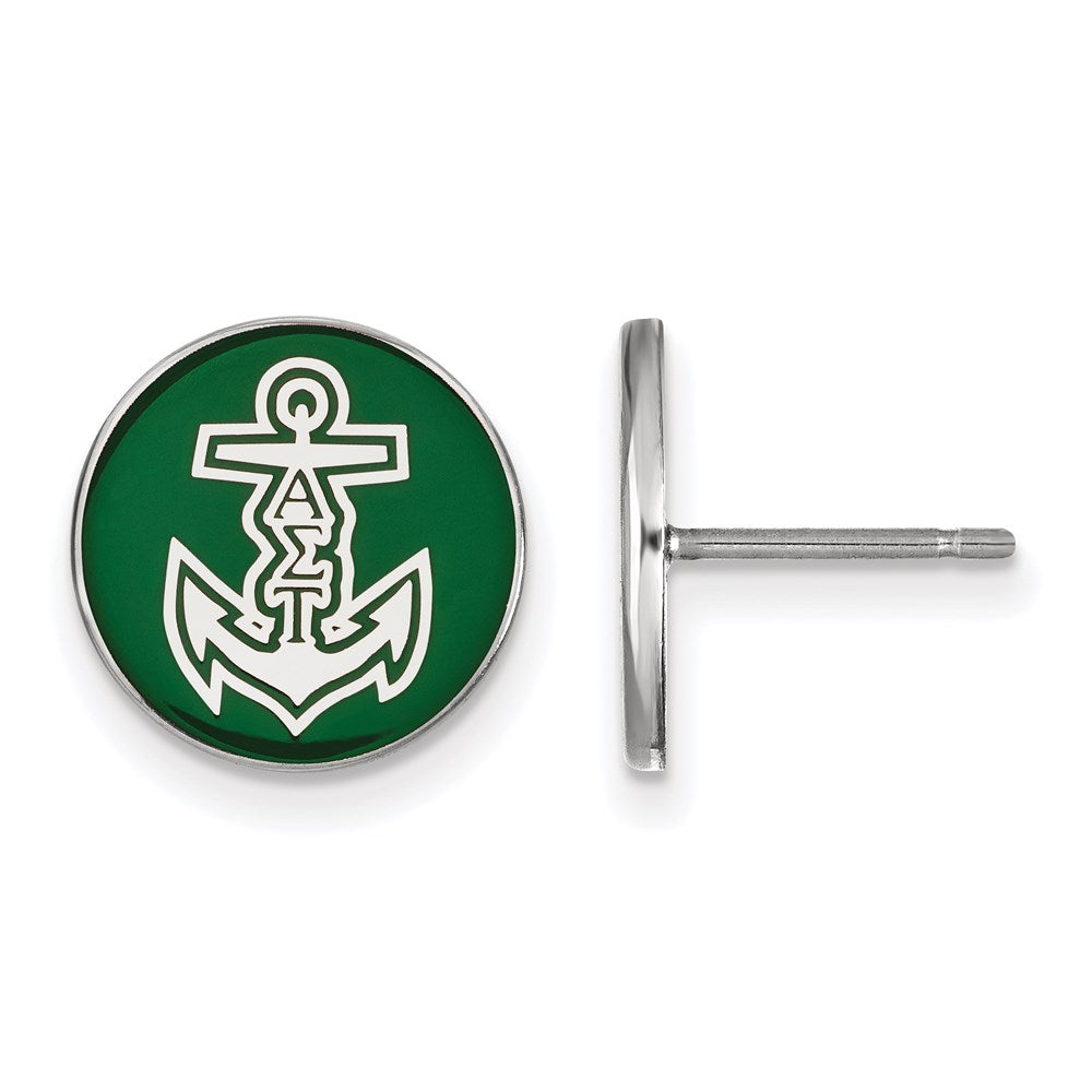 Sterling Silver Rhodium-plated LogoArt Alpha Sigma Tau Sorority Symbol Color Enamel Post Earrings