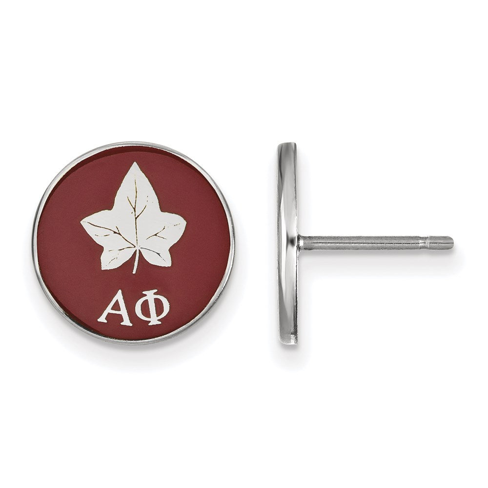 Sterling Silver Rhodium-plated LogoArt Alpha Phi Sorority Symbol Color Enamel Post Earrings