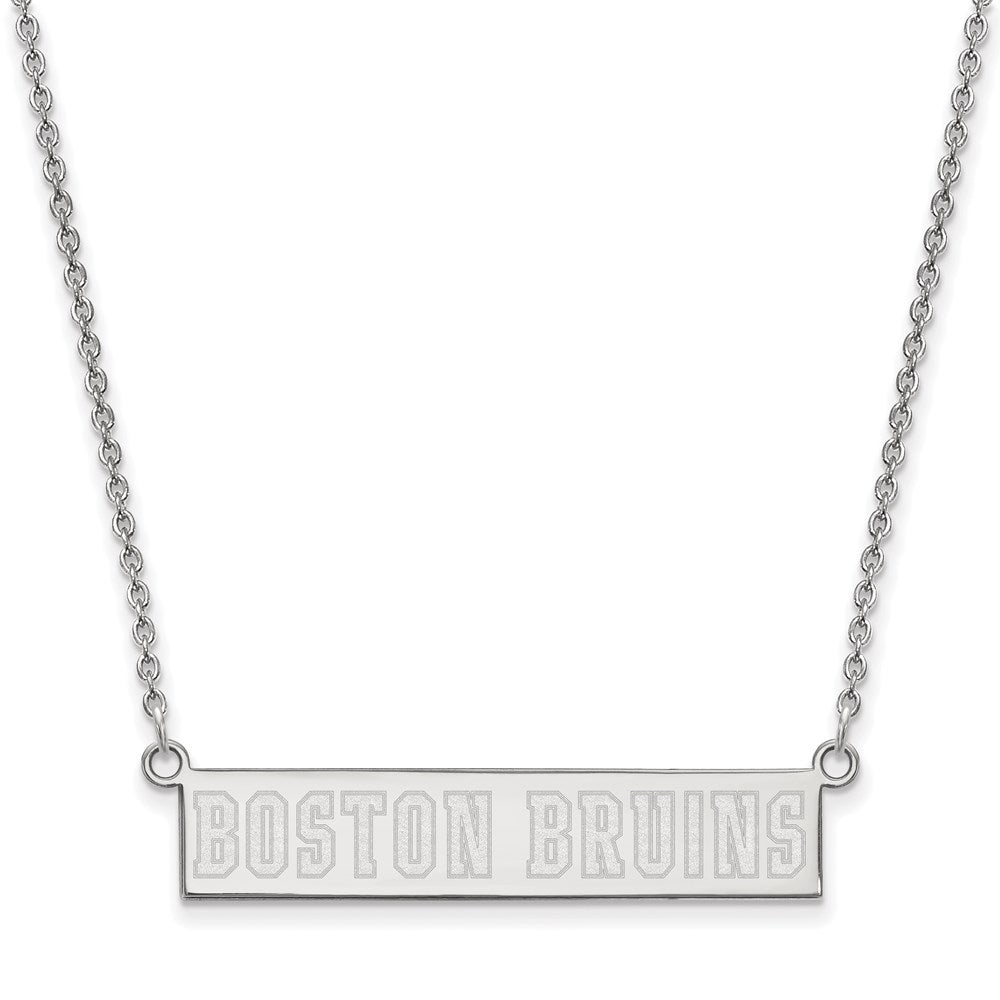 Sterling Silver Rhodium-plated NHL LogoArt Boston Bruins Small Bar Necklace