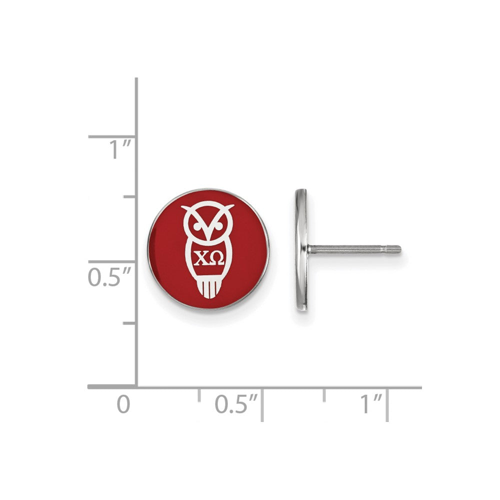 Sterling Silver Rhodium-plated LogoArt Chi Omega Sorority Symbol Color Enamel Post Earrings