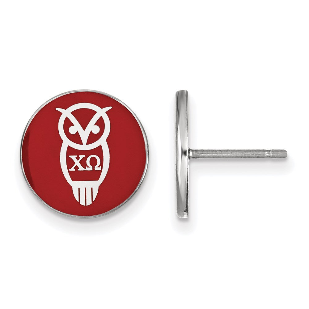 Sterling Silver Rhodium-plated LogoArt Chi Omega Sorority Symbol Color Enamel Post Earrings