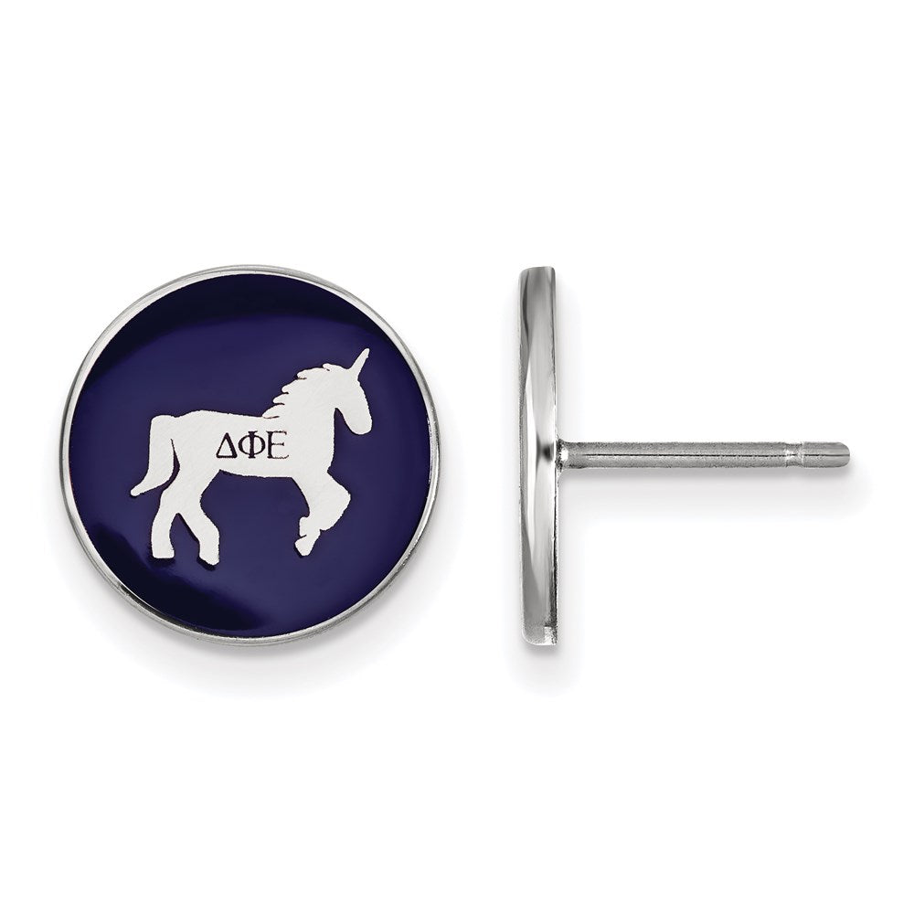 Sterling Silver Rhodium-plated LogoArt Delta Phi Epsilon Sorority Symbol Color Enamel Post Earrings