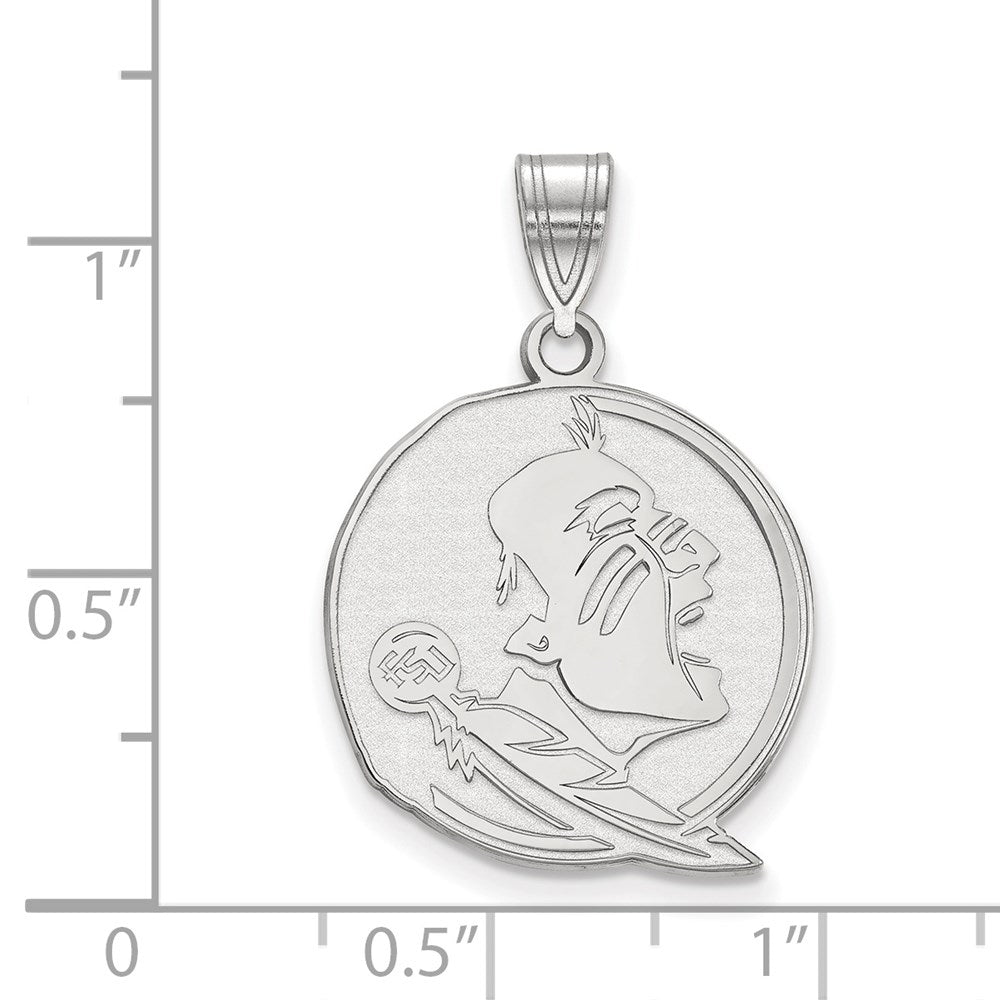 Sterling Silver Rhodium-plated LogoArt Florida State University Seminole Large Pendant