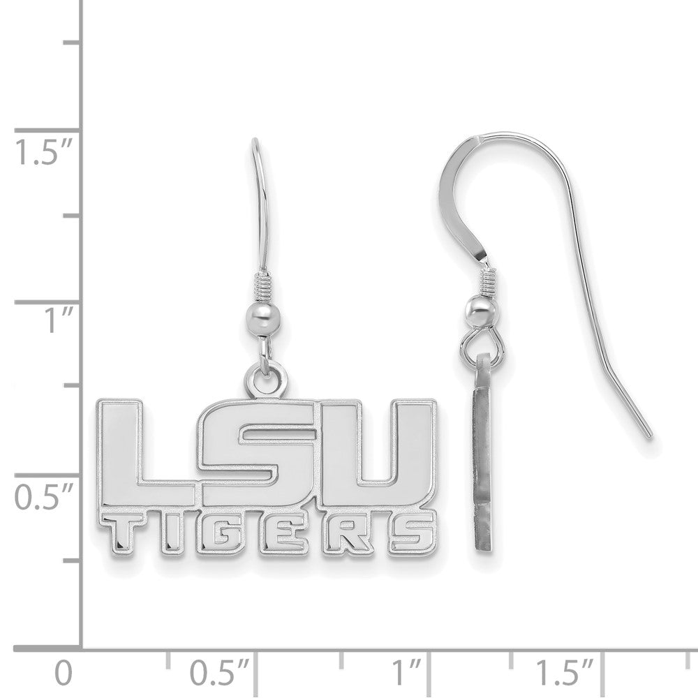 Sterling Silver Rhodium-plated LogoArt Louisiana State University L-S-U Tigers Small Dangle Wire Earrings