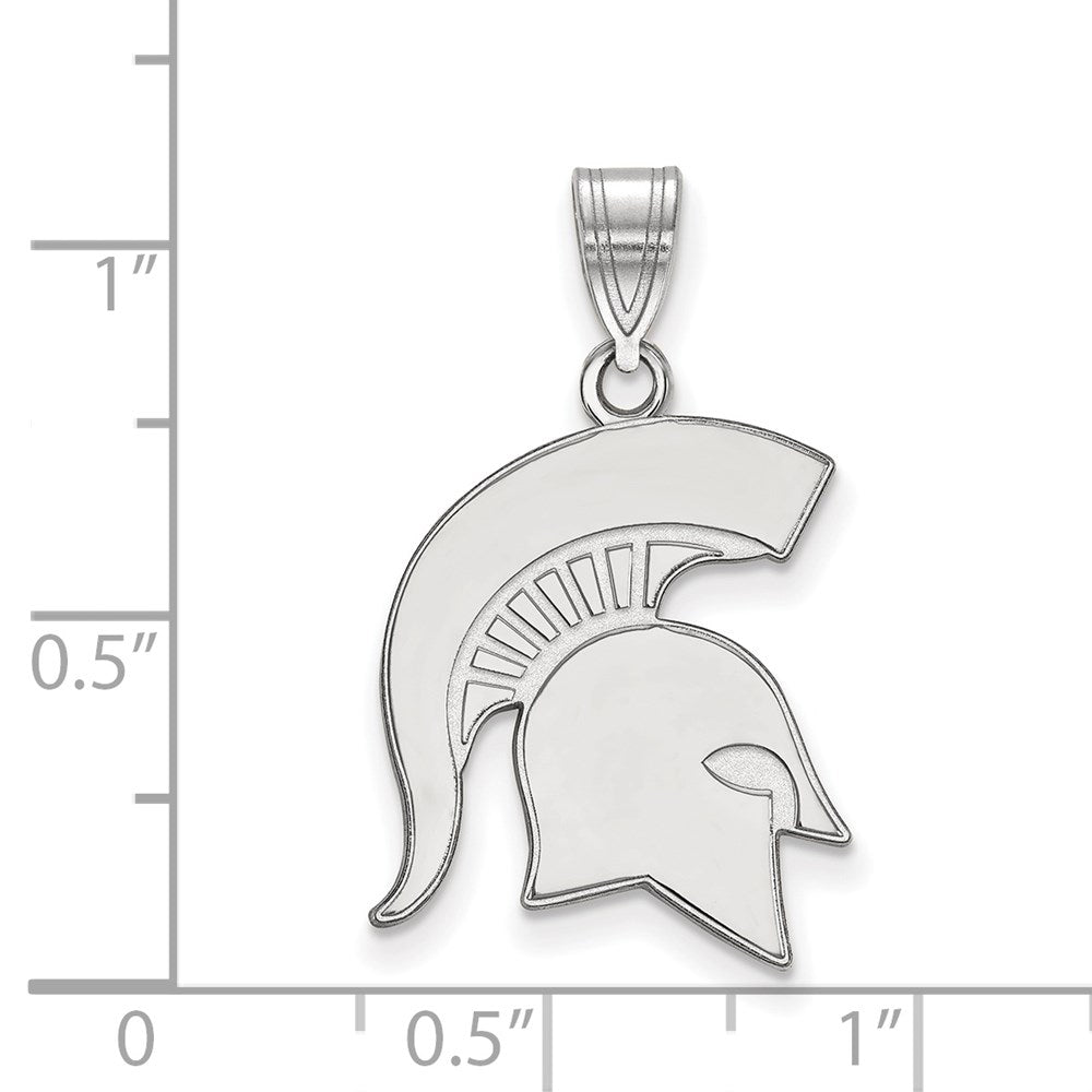 Sterling Silver Rhodium-plated LogoArt Michigan State University Spartan Large Pendant