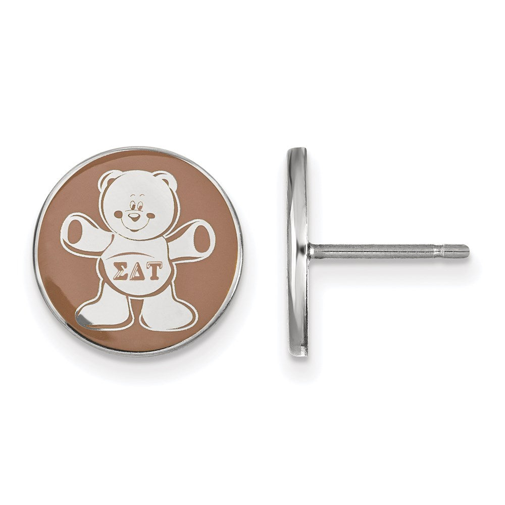 Sterling Silver Rhodium-plated LogoArt Sigma Delta Tau Sorority Symbol Color Enamel Post Earrings
