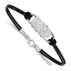 Sterling Silver Rhodium-plated LogoArt Texas Christian University Horned Frog Small Center Black Leather 7 inch Bracelet with Extender