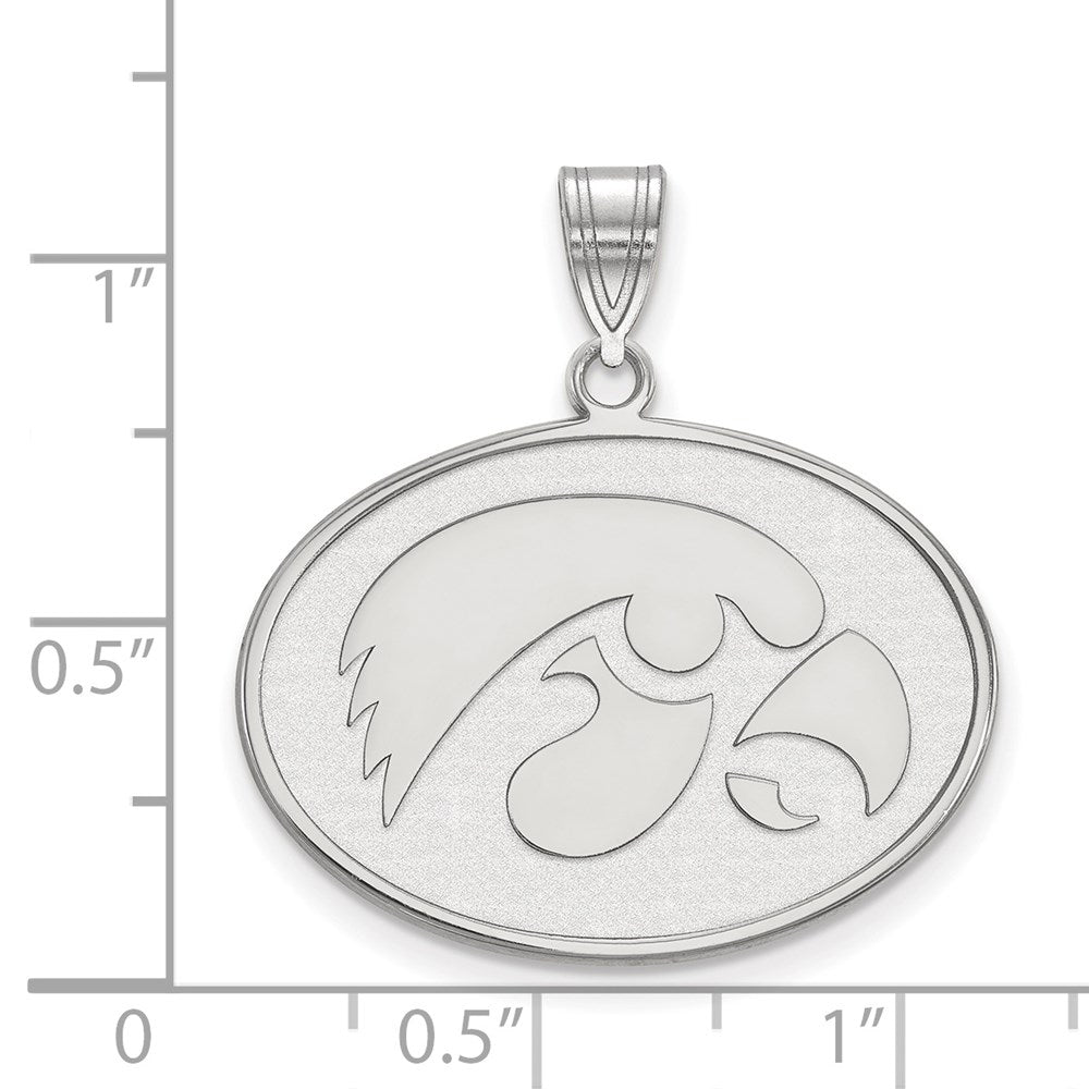 Sterling Silver Rhodium-plated LogoArt University of Iowa Hawk Large Oval Pendant
