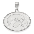 Sterling Silver Rhodium-plated LogoArt University of Iowa Hawk Large Oval Pendant