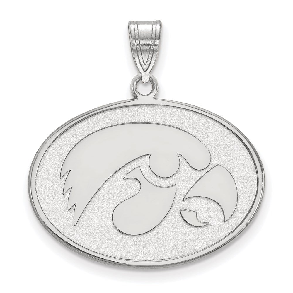 Sterling Silver Rhodium-plated LogoArt University of Iowa Hawk Large Oval Pendant