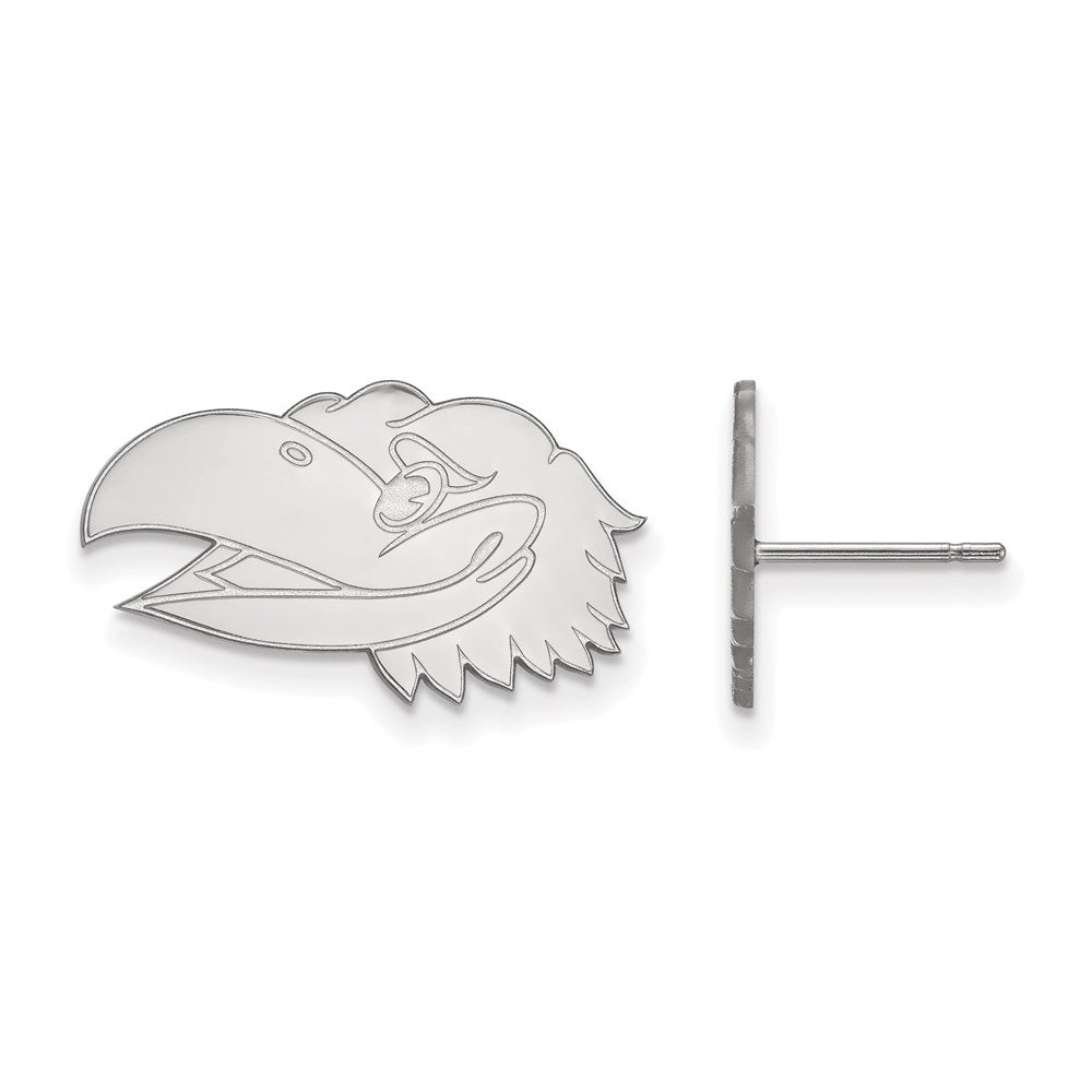 14k White Gold LogoArt University of Kansas Jayhawk Small Post Earrings