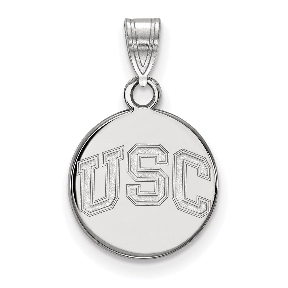 Sterling Silver Rhodium-plated University of Southern California U-S-C Small Disc Pendant