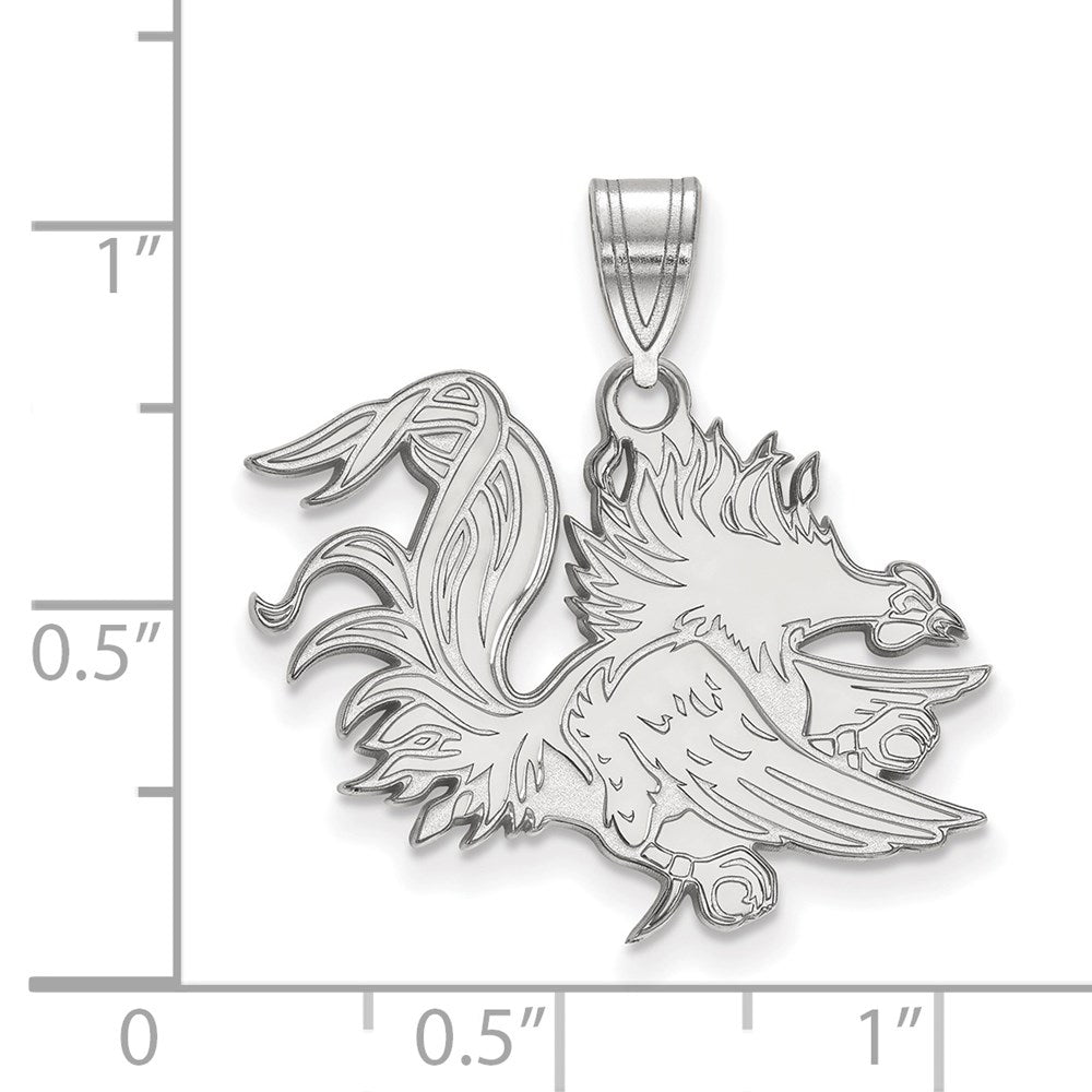 Sterling Silver Rhodium-plated LogoArt University of South Carolina Gamecock Large Pendant