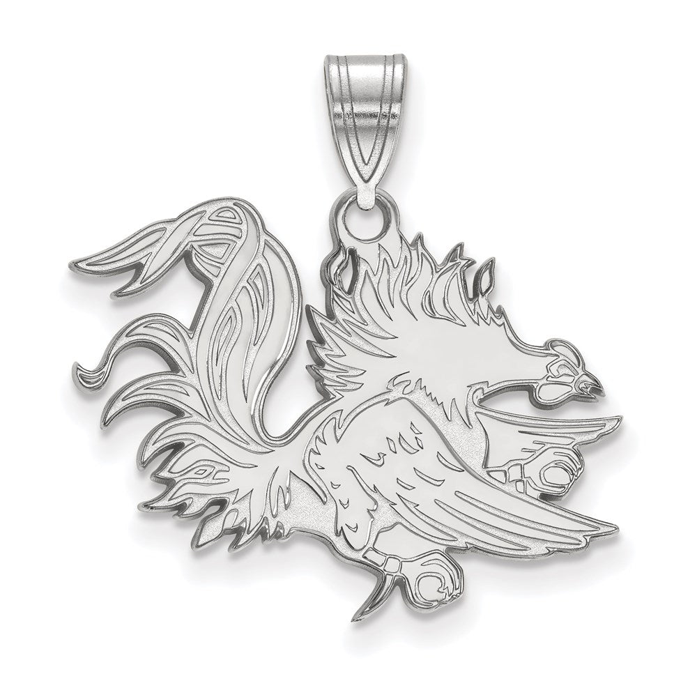 Sterling Silver Rhodium-plated LogoArt University of South Carolina Gamecock Large Pendant