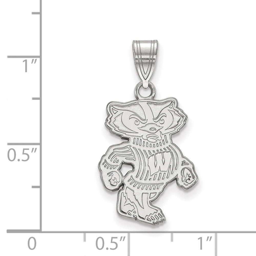 Sterling Silver Rhodium-plated LogoArt University of Wisconsin Badger Large Pendant