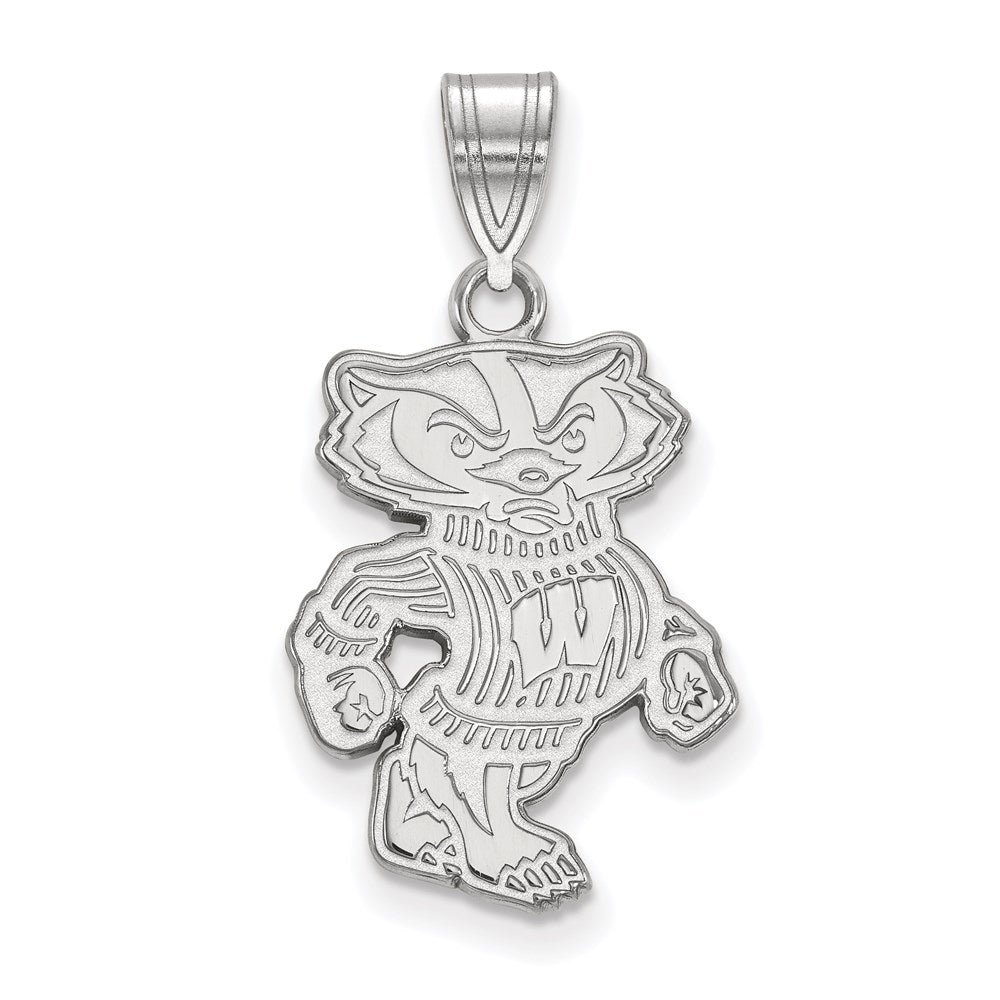 10k White Gold LogoArt University of Wisconsin Badger Large Pendant