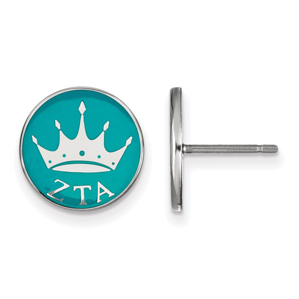 Sterling Silver Rhodium-plated LogoArt Zeta Tau Alpha Sorority Symbol Color Enamel Post Earrings