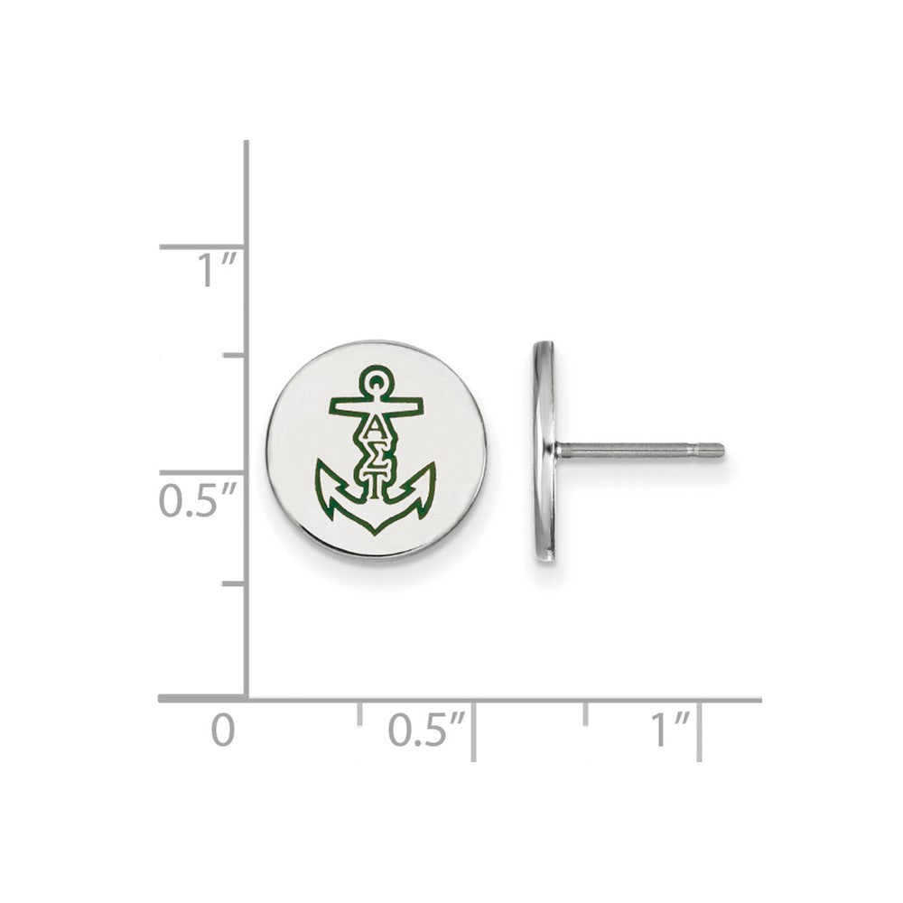 Sterling Silver Rhodium-plated LogoArt Alpha Sigma Tau Sorority Symbol Color Enamel Post Earrings