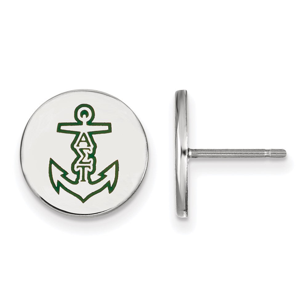 Sterling Silver Rhodium-plated LogoArt Alpha Sigma Tau Sorority Symbol Color Enamel Post Earrings