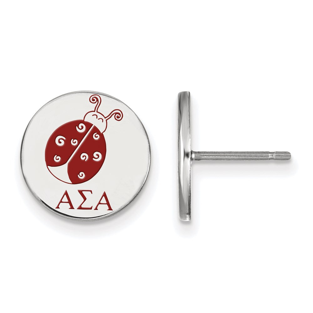 Sterling Silver Rhodium-plated LogoArt Alpha Sigma Alpha Sorority Symbol Color Enamel Post Earrings