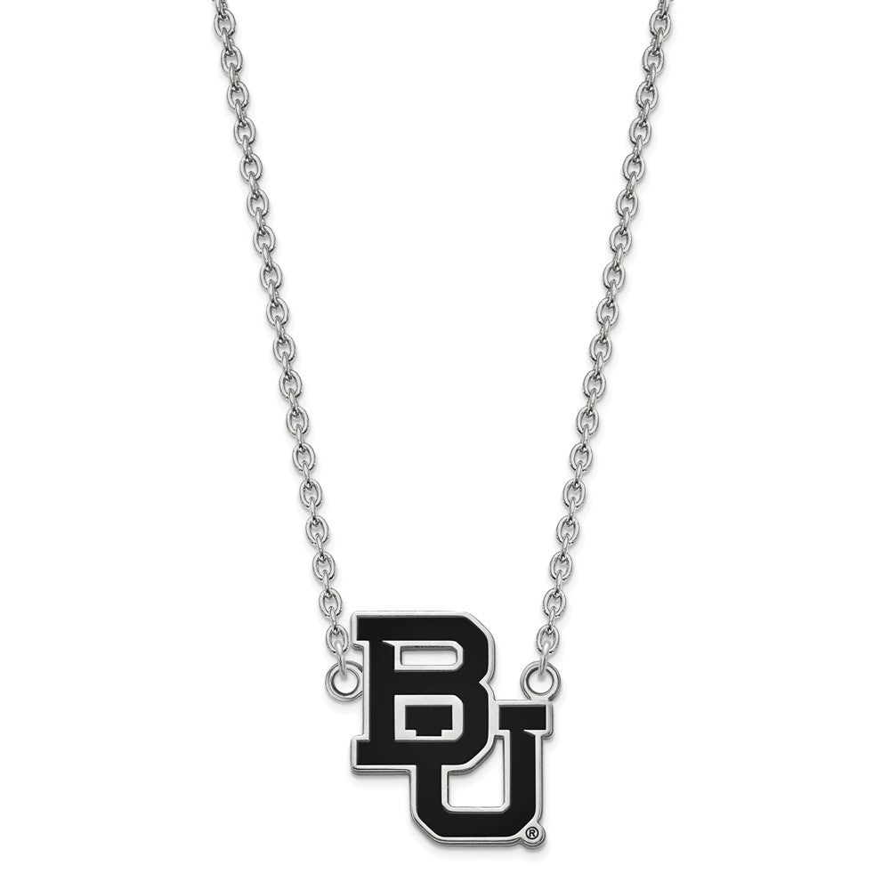 Sterling Silver Rhodium-plated LogoArt Baylor University Bears Large Enameled Pendant 18 inch Necklace