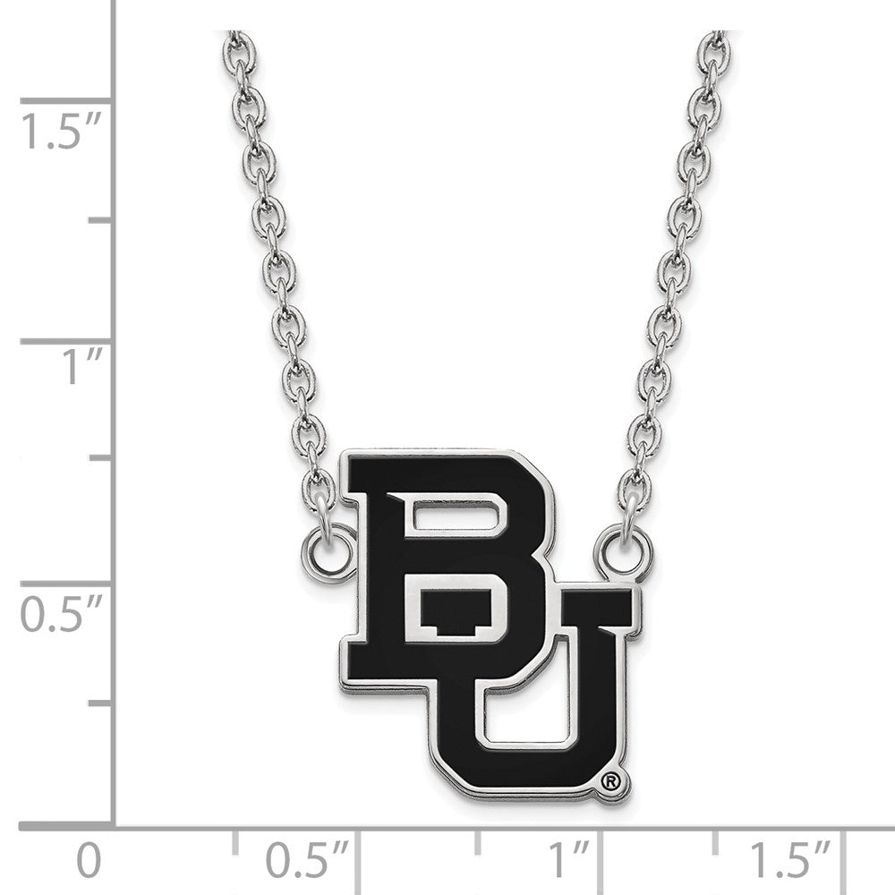 Sterling Silver Rhodium-plated LogoArt Baylor University Bears Large Enameled Pendant 18 inch Necklace