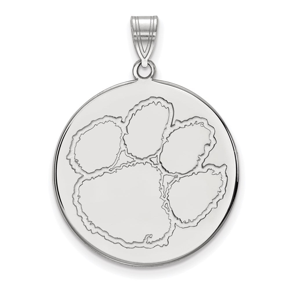 Sterling Silver Rhodium-plated LogoArt Clemson University Tiger Paw Extra Large Disc Pendant