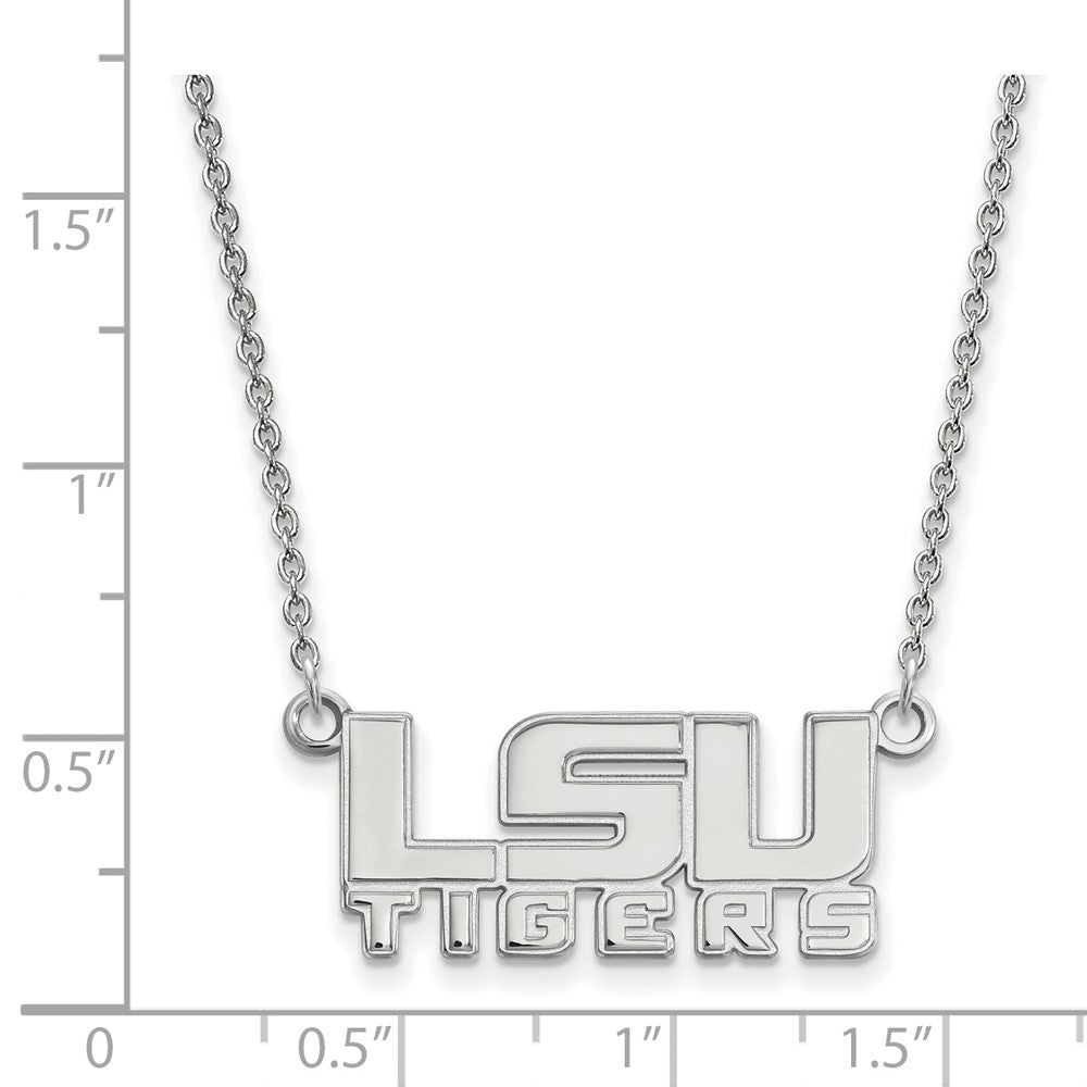Sterling Silver Rhodium-plated LogoArt Louisiana State University L-S-U Tigers Small Pendant 18 inch Necklace