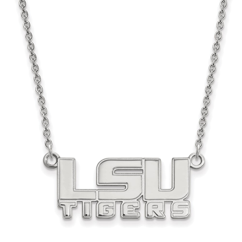 10k White Gold LogoArt Louisiana State University L-S-U Tigers Small Pendant 18 inch Necklace