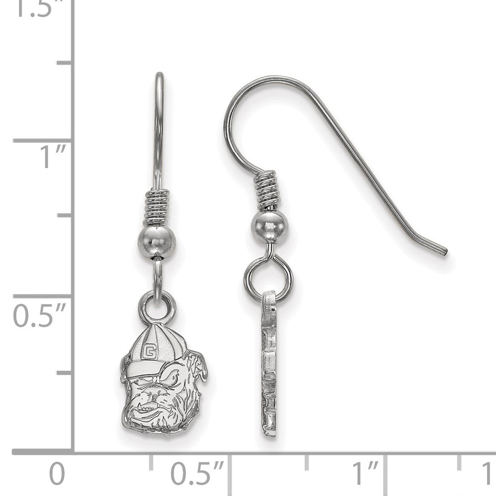 Sterling Silver Rhodium-plated LogoArt University of Georgia Bulldog Extra Small Dangle Wire Earrings