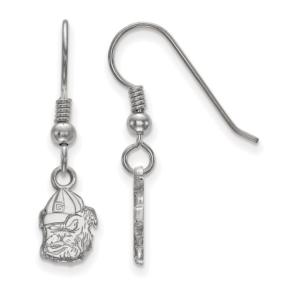 Sterling Silver Rhodium-plated LogoArt University of Georgia Bulldog Extra Small Dangle Wire Earrings