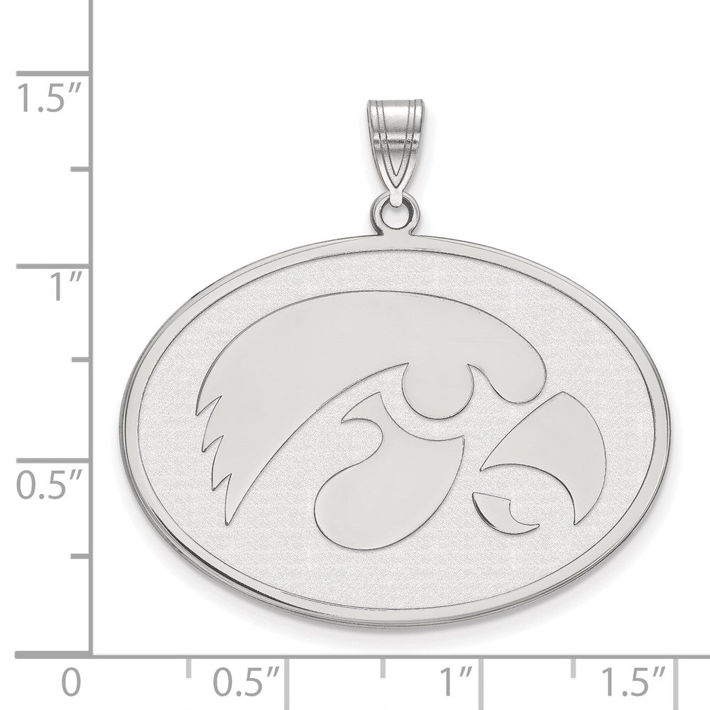 Sterling Silver Rhodium-plated LogoArt University of Iowa Hawk Extra Large Oval Pendant
