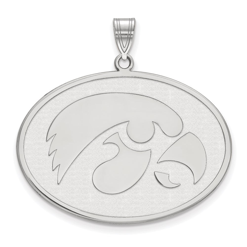 Sterling Silver Rhodium-plated LogoArt University of Iowa Hawk Extra Large Oval Pendant