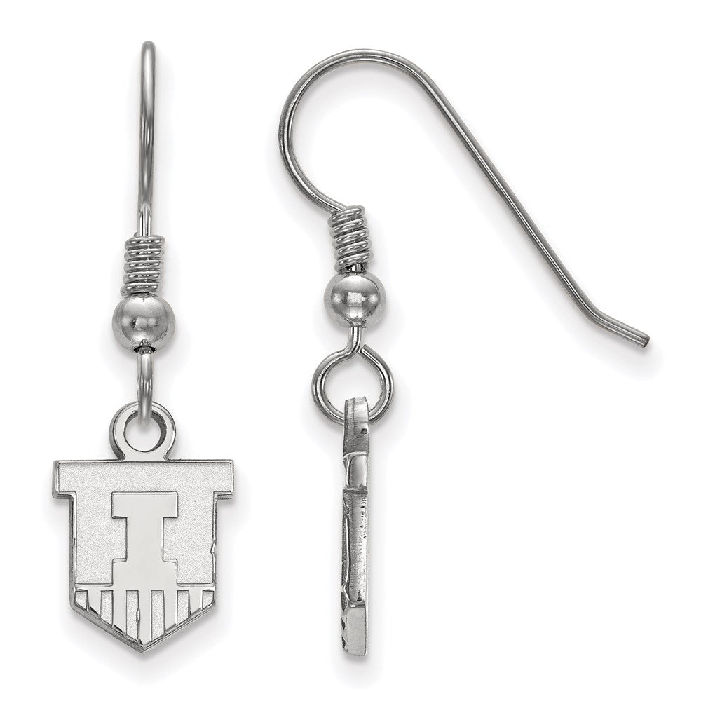 Sterling Silver Rhodium-plated LogoArt University of Illinois Victory Badge Extra Small Dangle Wire Earrings