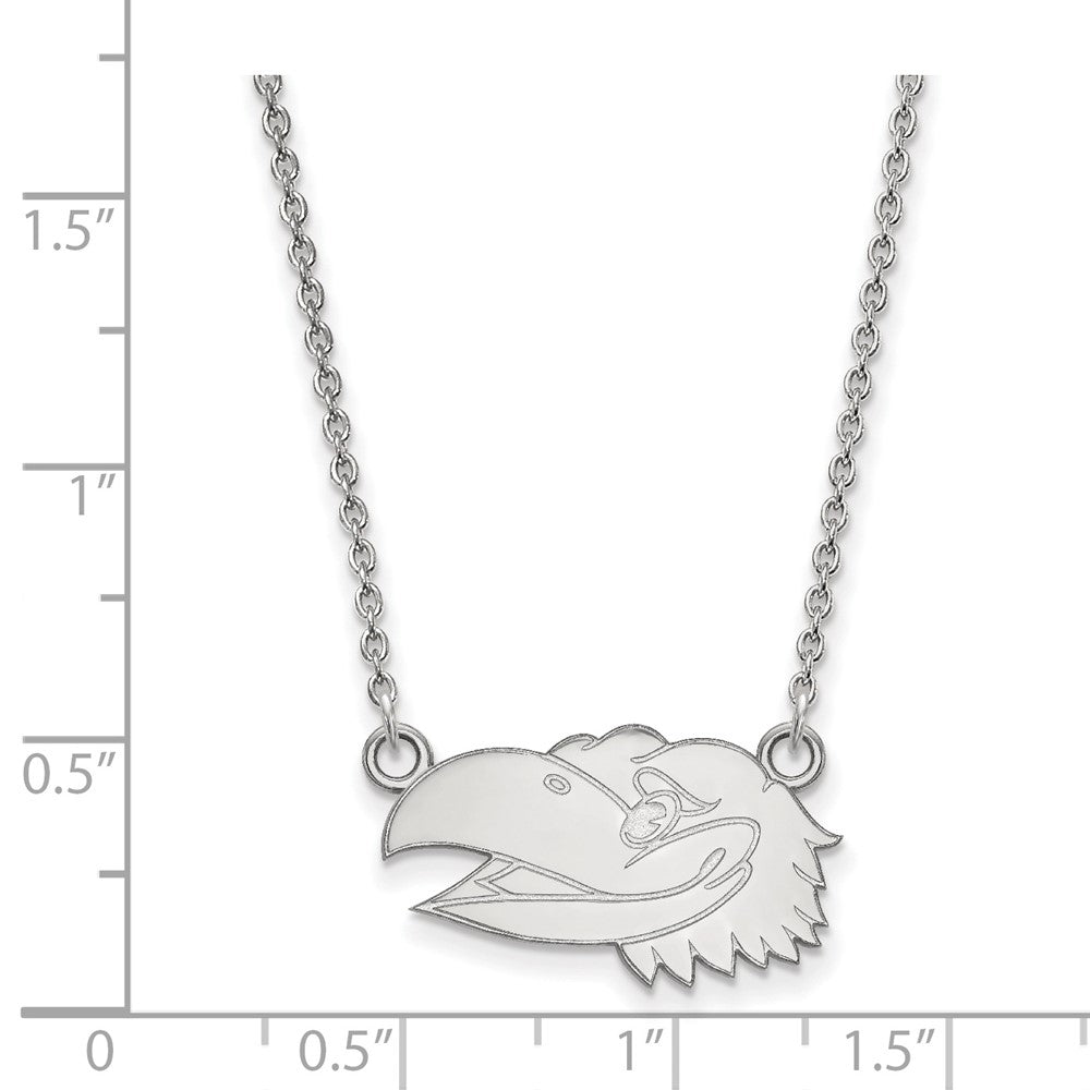 10k White Gold LogoArt University of Kansas Jayhawk Small Pendant 18 inch Necklace