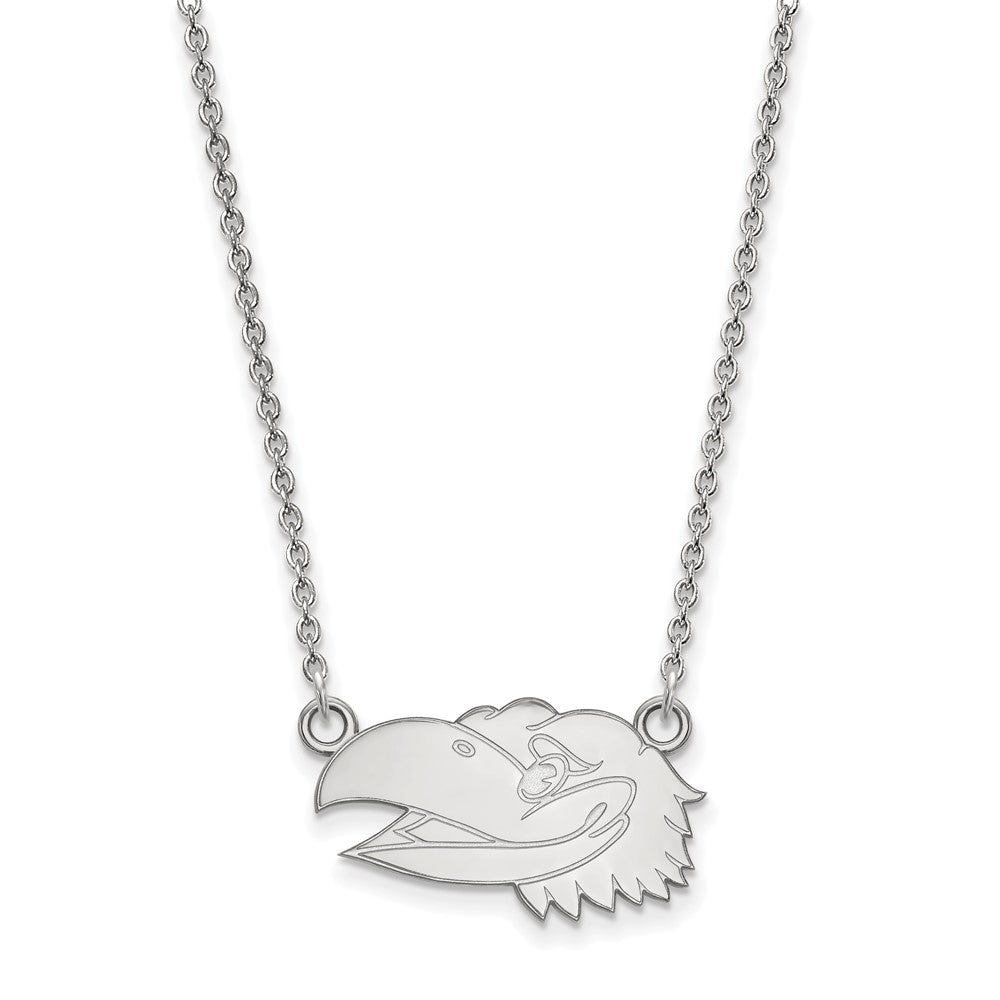 Sterling Silver Rhodium-plated LogoArt University of Kansas Jayhawk Small Pendant 18 inch Necklace