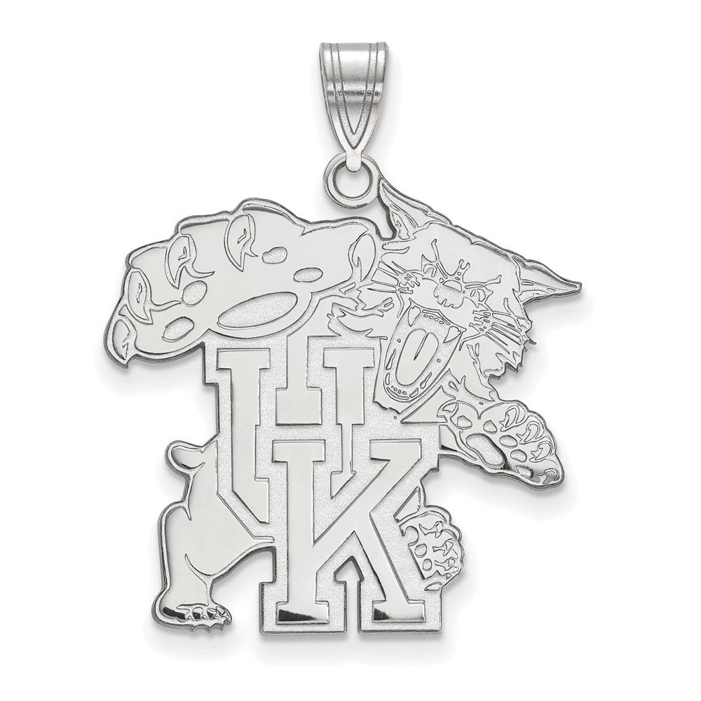 Sterling Silver Rhodium-plated LogoArt University of Kentucky U-K Wildcat Extra Large Pendant