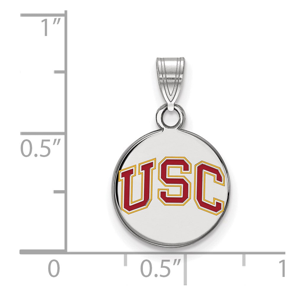 Sterling Silver Rhodium-plated University of Southern California U-S-C Small Enameled Disc Pendant