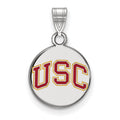 Sterling Silver Rhodium-plated University of Southern California U-S-C Small Enameled Disc Pendant