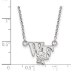 Sterling Silver Rhodium-plated LogoArt Wake Forest University W-F Deacon Small Pendant 18 inch Necklace