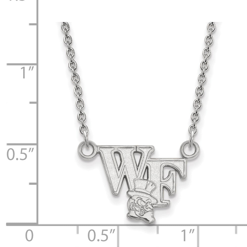 Sterling Silver Rhodium-plated LogoArt Wake Forest University W-F Deacon Small Pendant 18 inch Necklace