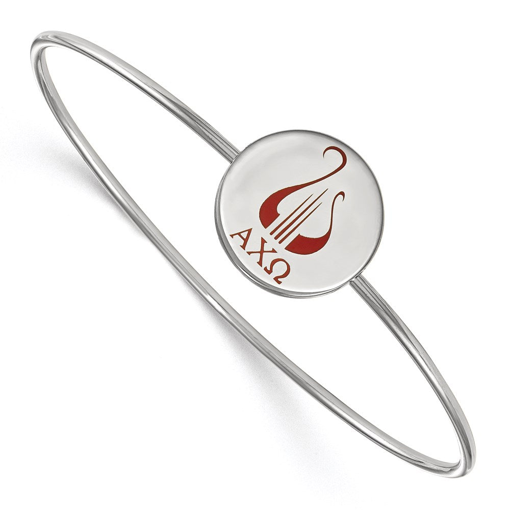 Sterling Silver Rh-plated LogoArt Alpha Chi Omega Enameled Slip-on Bangle