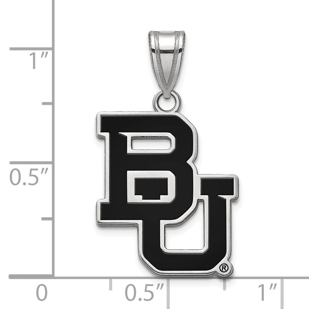 Sterling Silver Rhodium-plated LogoArt Baylor University Bears Large Enameled Pendant