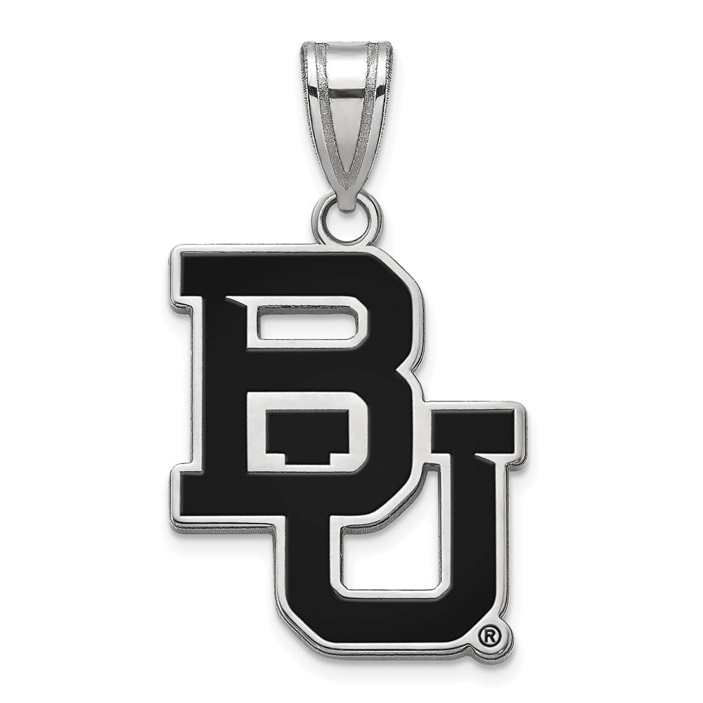 Sterling Silver Rhodium-plated LogoArt Baylor University Bears Large Enameled Pendant