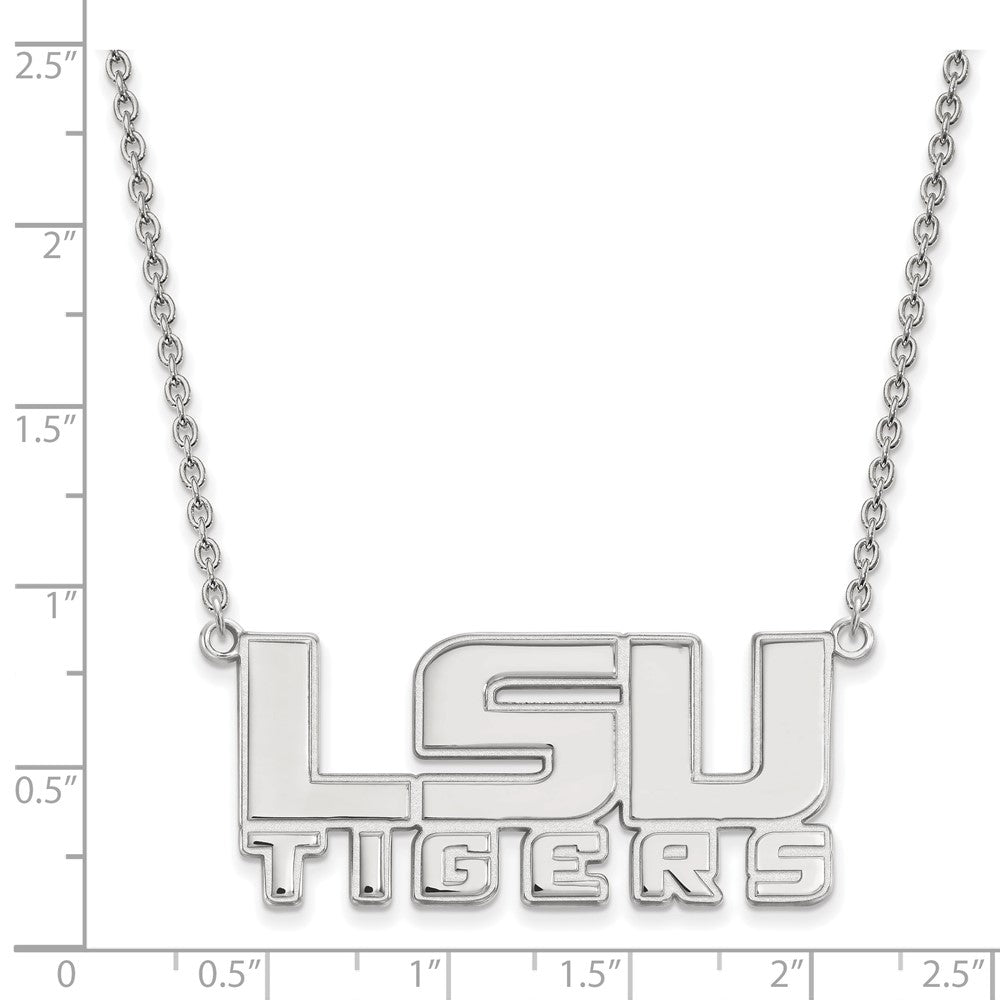 10k White Gold LogoArt Louisiana State University L-S-U Tigers Large Pendant 18 inch Necklace
