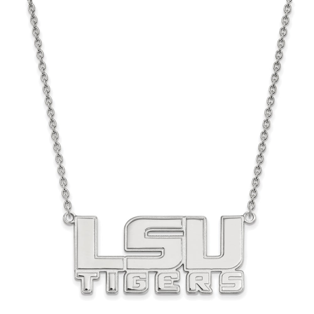 14k White Gold LogoArt Louisiana State University L-S-U Tigers Large Pendant 18 inch Necklace