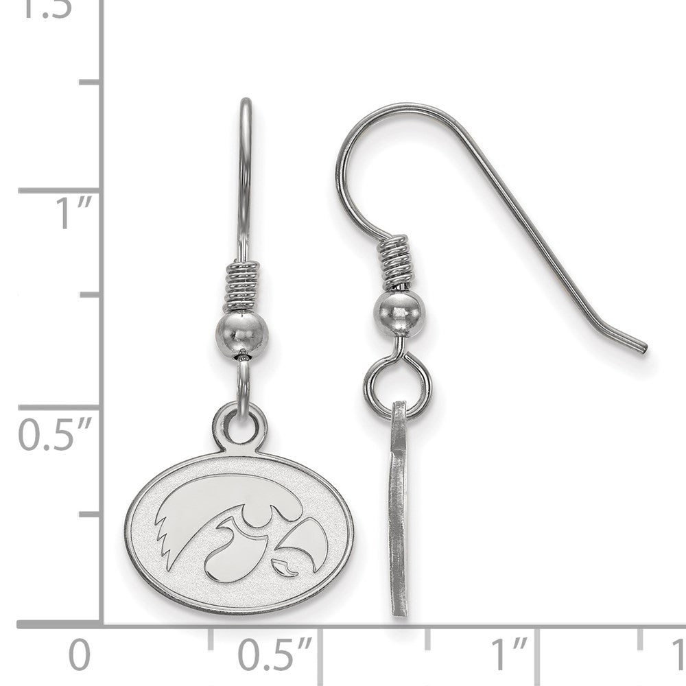 Sterling Silver Rhodium-plated LogoArt University of Iowa Hawk Extra Small Oval Dangle Wire Earrings