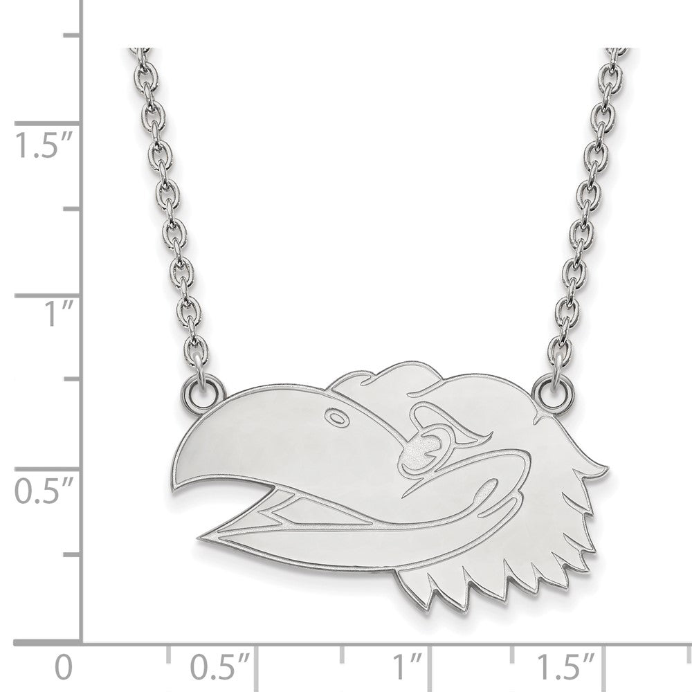 14k White Gold LogoArt University of Kansas Jayhawk Large Pendant 18 inch Necklace